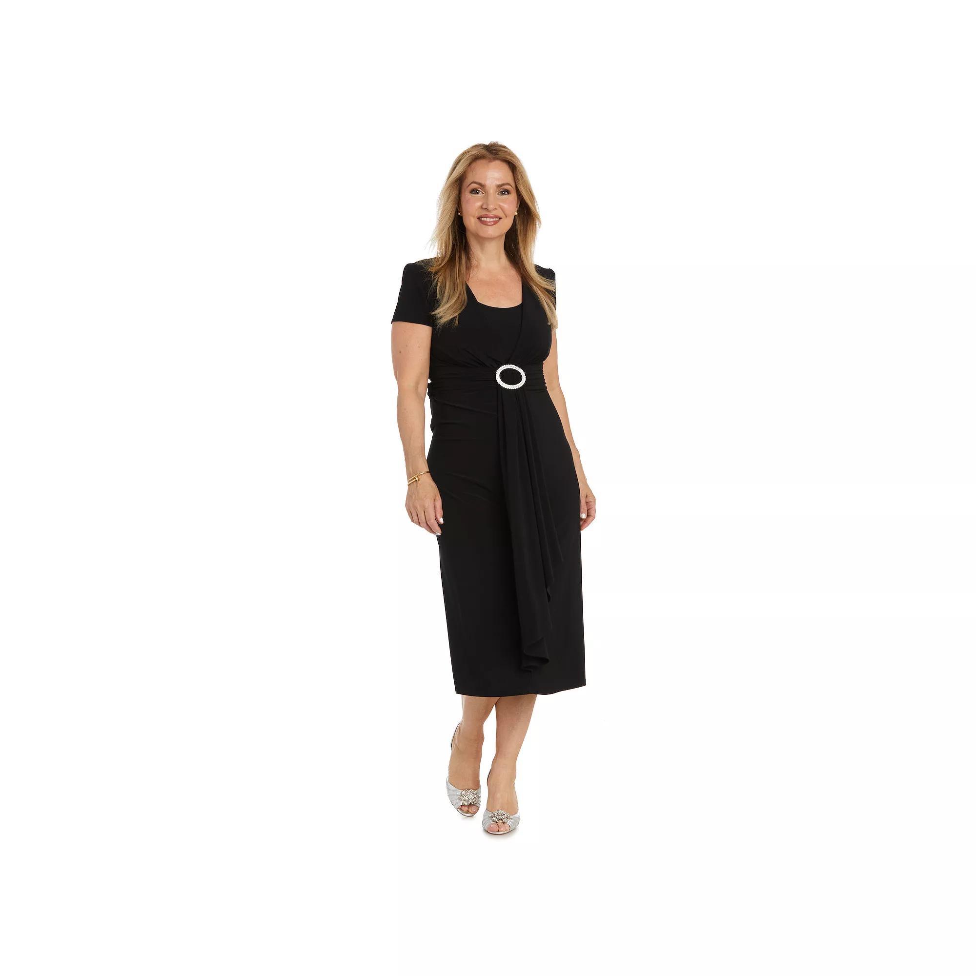 Women's R&M Richards Cascade Front Fit & Flare Dress, Size: 16, Black Product Image