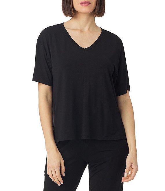 Donna Karan Short Sleeve V-Neck Soft Solid Knit Coordinating Lounge Top Product Image