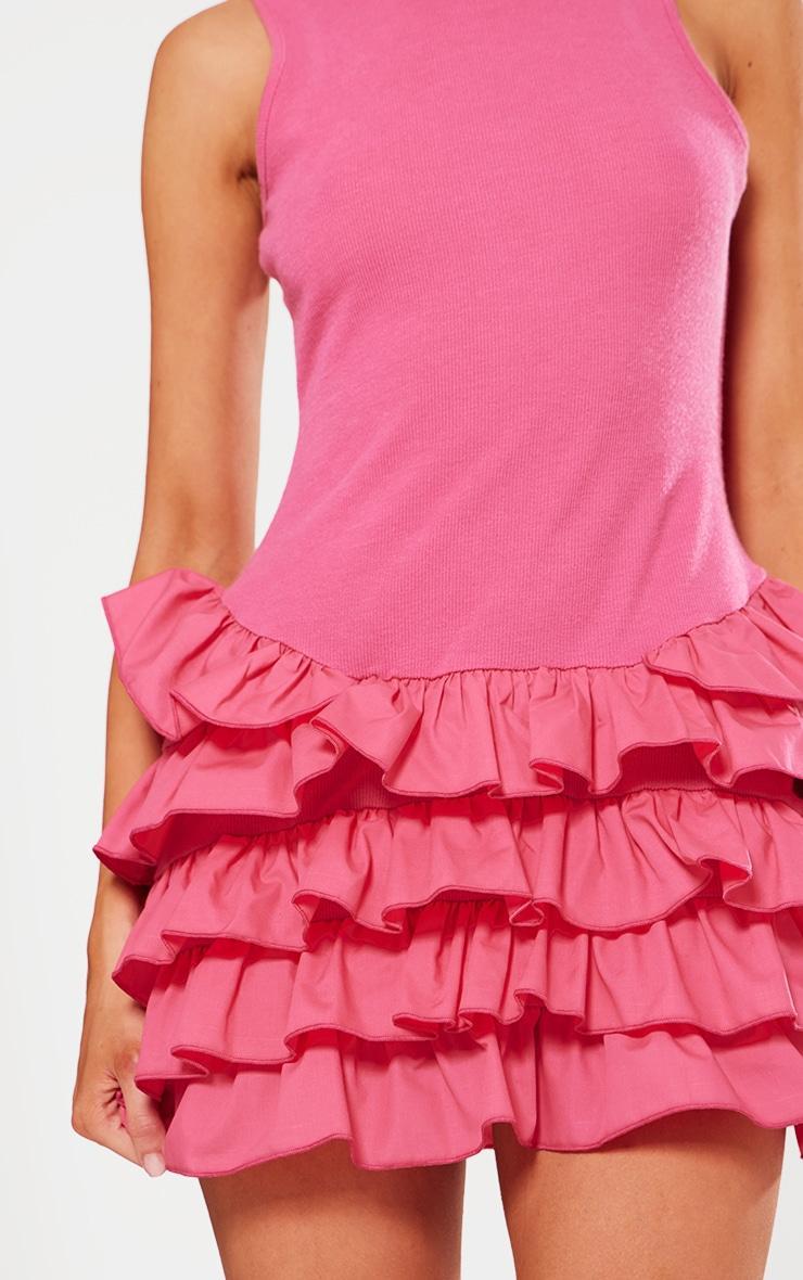 Petite Pink Sleeveless Frill Detail Shift Micro Mini Dress Product Image