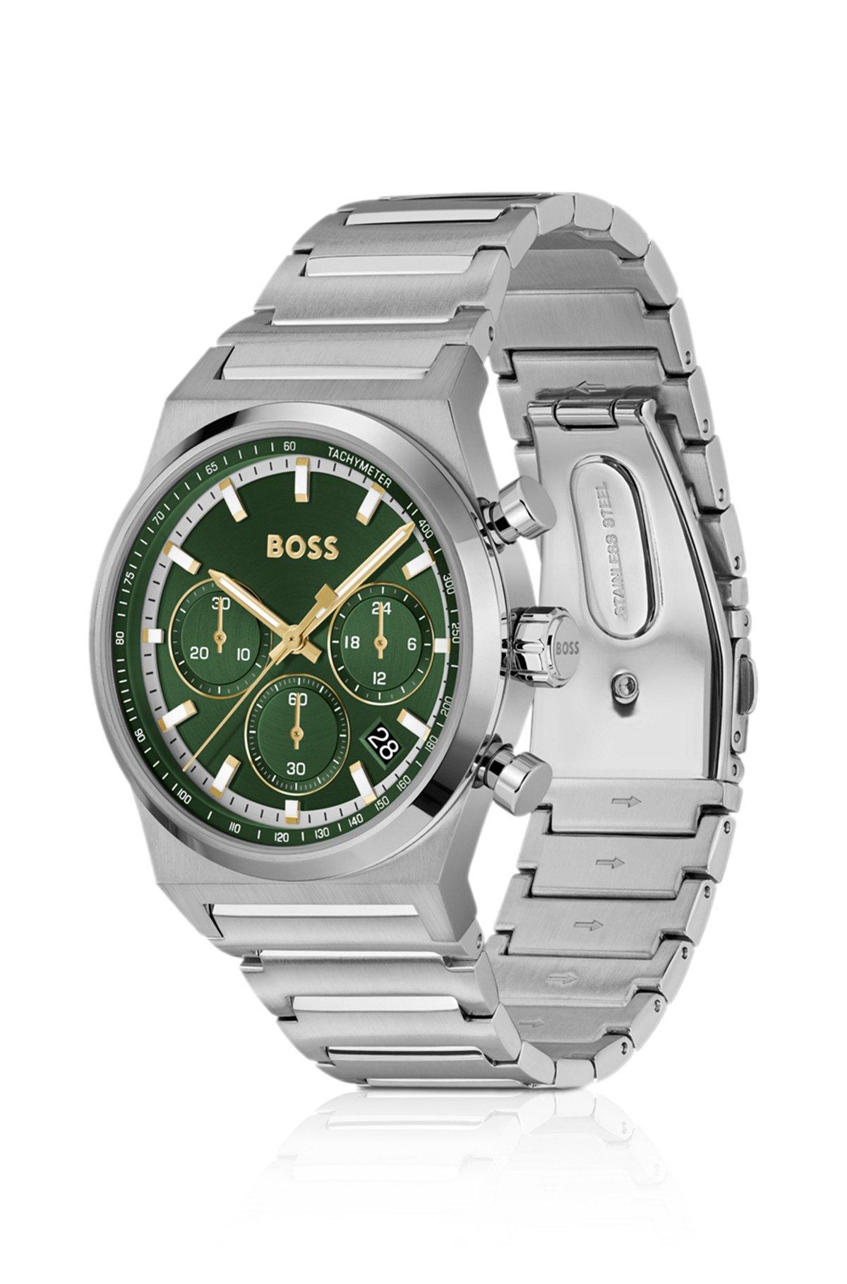 BOSS - Green-dial chronograph watch in silver-tone steel Product Image
