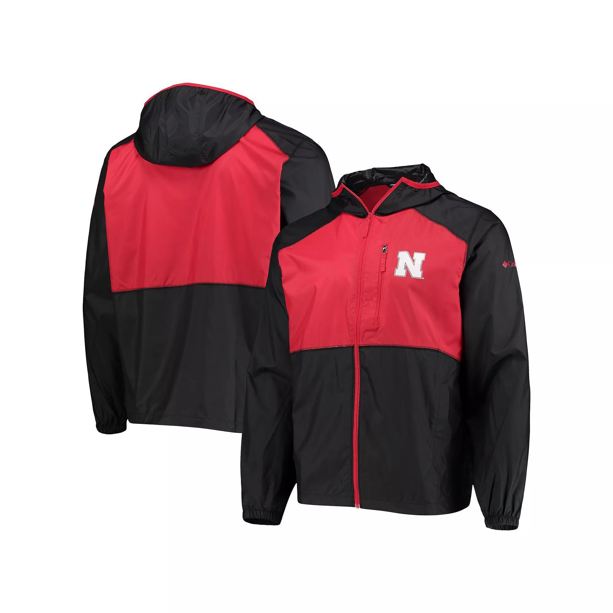 Men's Columbia Black/Scarlet Nebraska Huskers Flash Forward Hoodie Full-Zip Lightweight Windbreaker, Size: Small Product Image