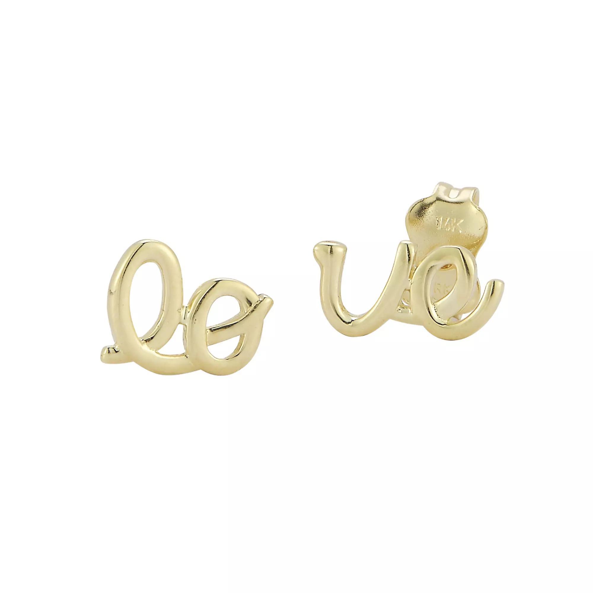 LUMINOR GOLD 14k Gold Script Love Stud Earrings, Women's, Yellow Product Image
