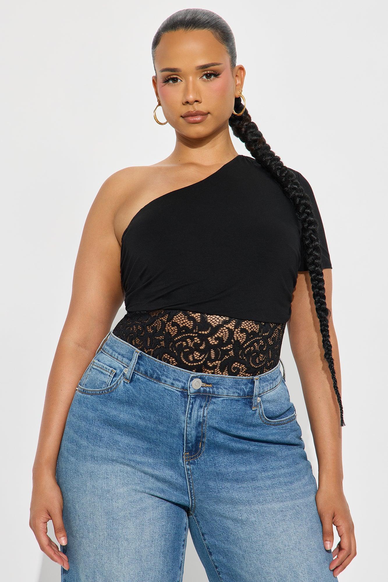 Eisley One Shoulder Short Sleeve Bodysuit - Black Product Image