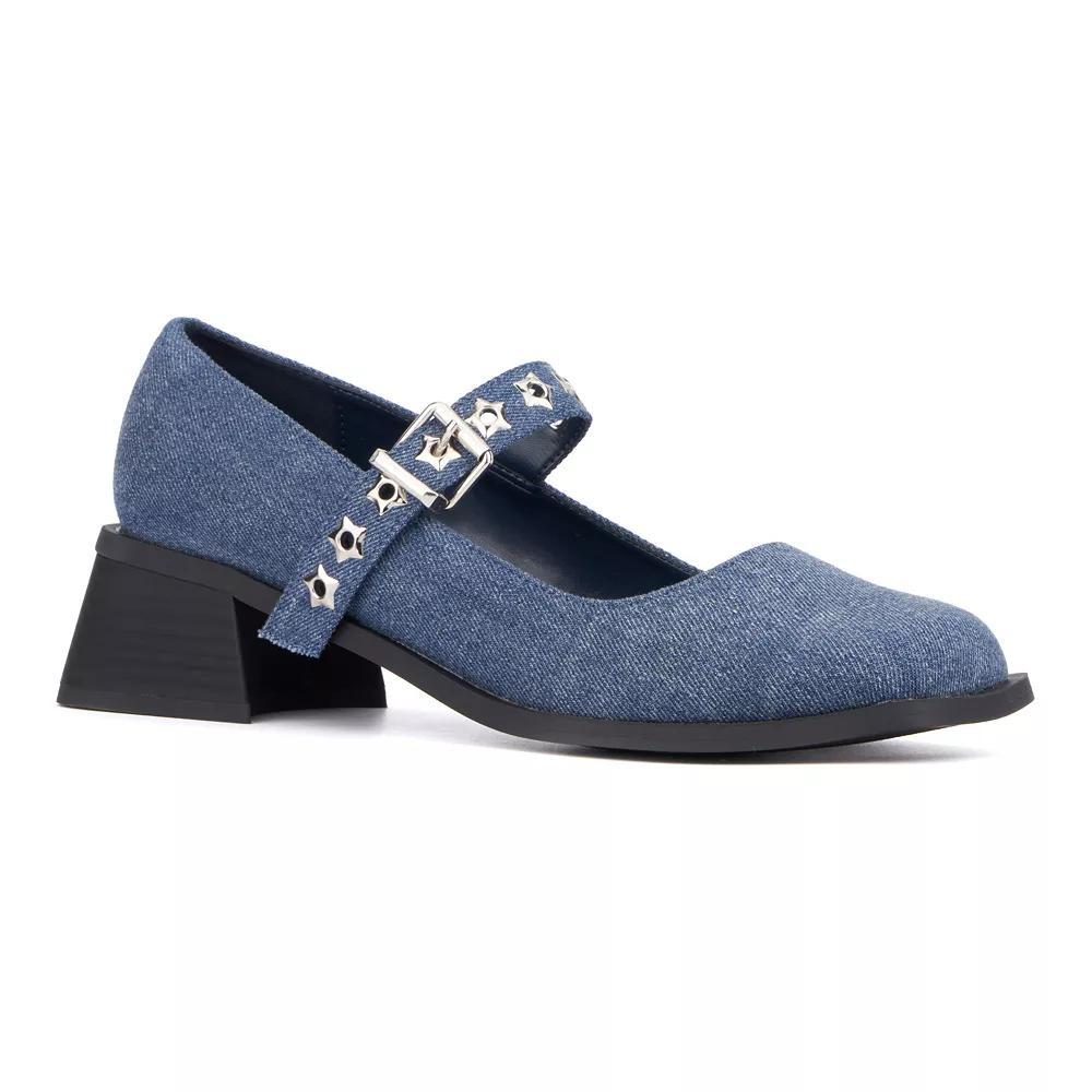 Olivia Miller Asteroid Women's Star Accented Maryjane Block Heels, Size: 9, Blue Product Image