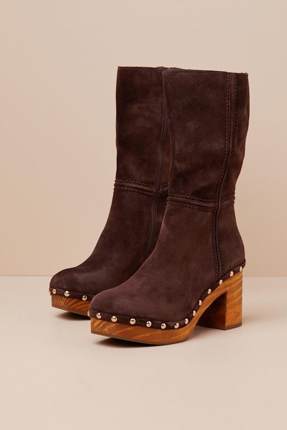 Village Chocolate Suede Leather Platform Mid-Calf Boots Product Image