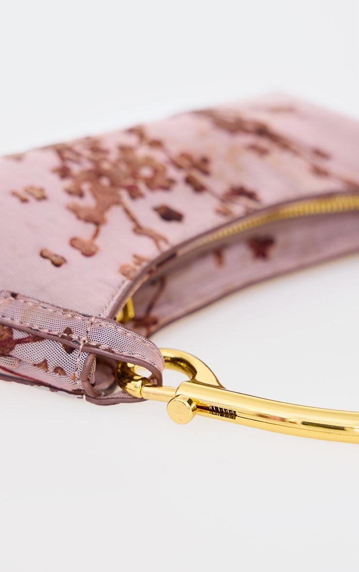 Brown Devore Soft Touch Baguette Metal Trim Handbag Product Image