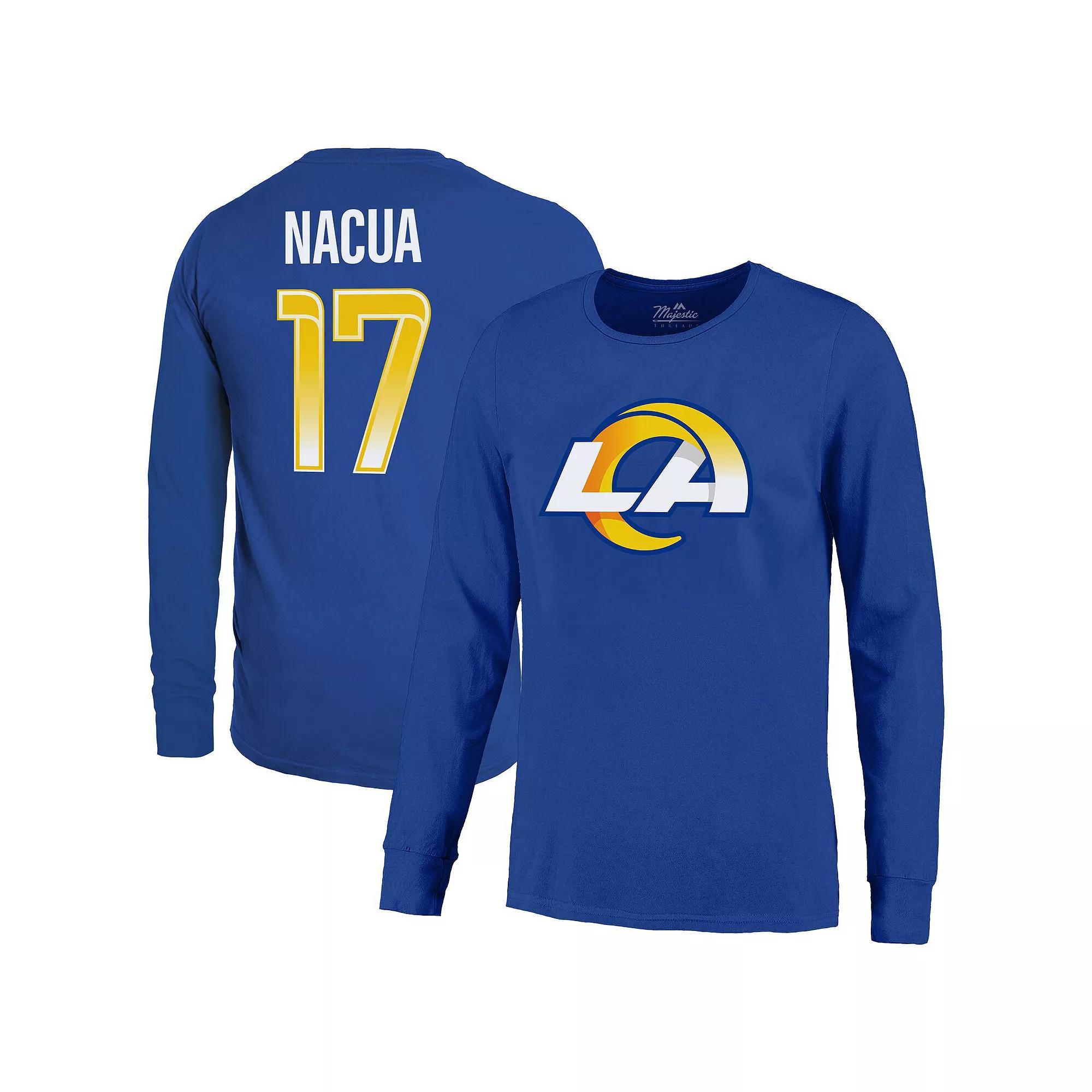 Men's Majestic Threads Puka Nacua Royal Los Angeles Rams Name & Number Non-Distressed Long Sleeve T-Shirt, Size: 2XL, Blue Product Image