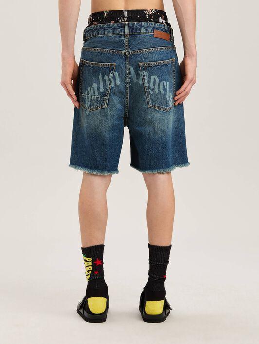 Lasered Curved Logo denim shorts Product Image