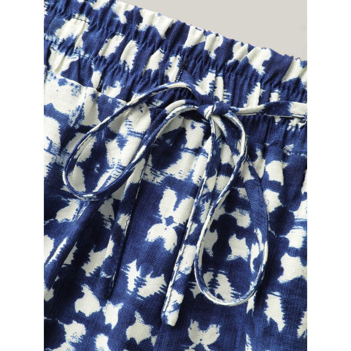 Plus Size Abstract Print Straight-Fit Shorts Women Indigo Resort Drawstring Straight Leg Vacation Shorts BloomChic 18-20/2X Product Image