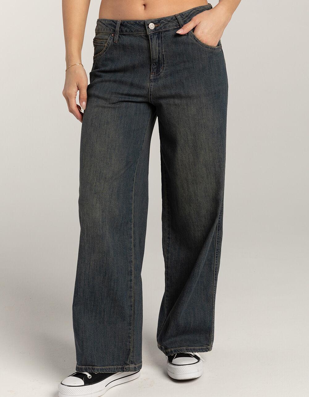 RSQ Womens Low Rise Slouch Wide Leg Tinted Jeans - DARK TINT Product Image