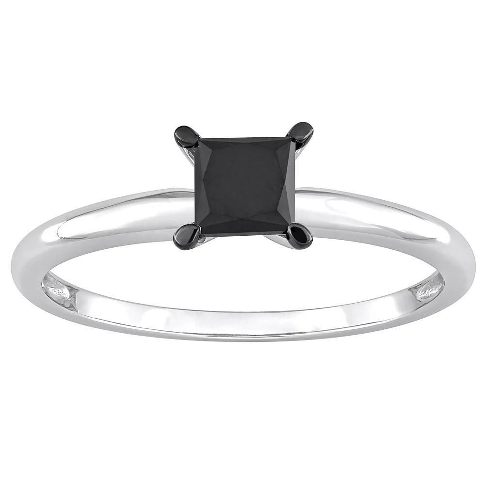 Stella Grace 14k White Gold 3/4 Carat T.W Black Diamond Princess-Cut Solitaire Ring, Womens Product Image