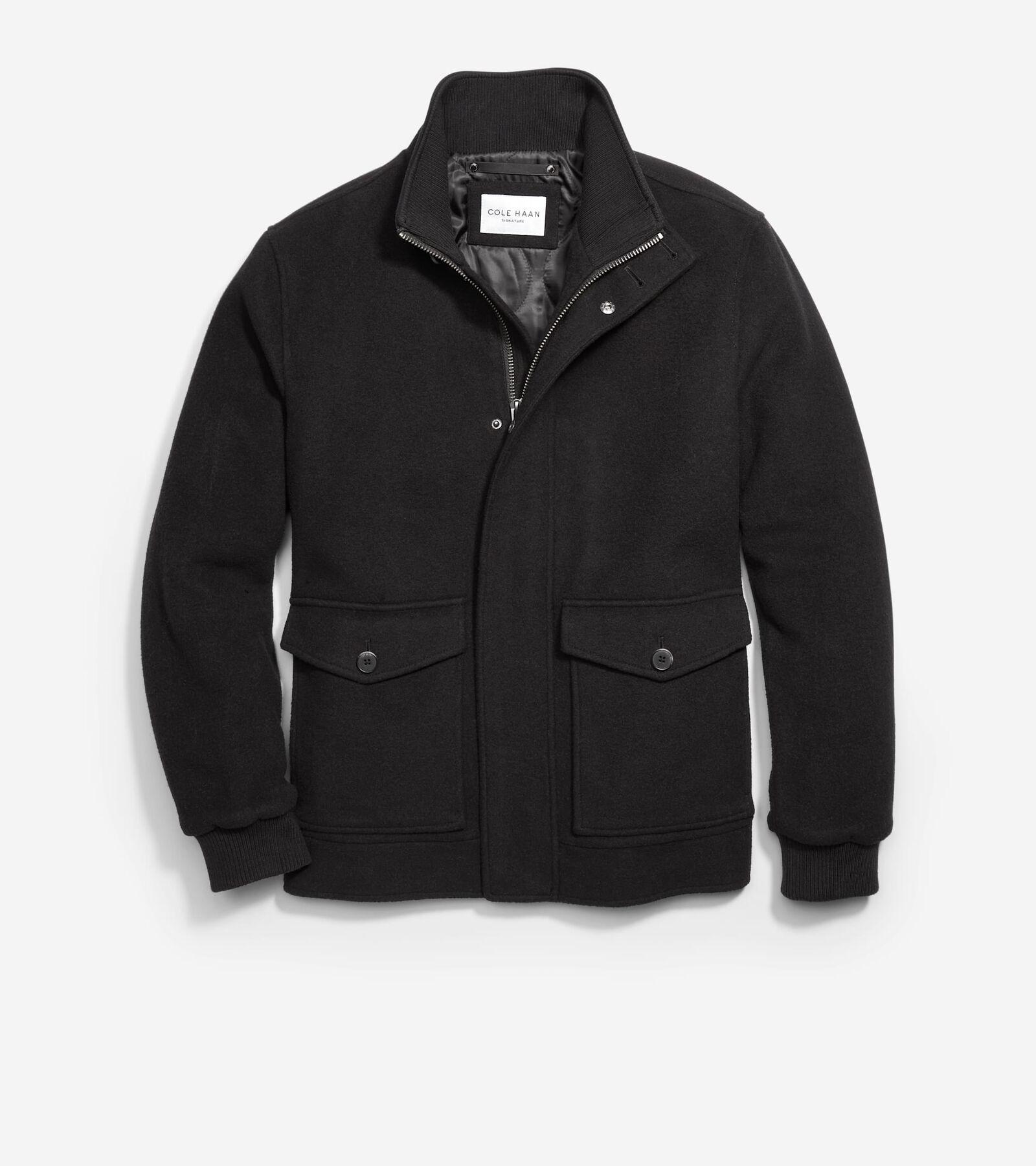 Cole Haan Mens Stand Collar Bomber Jacket - Black Size Large Product Image