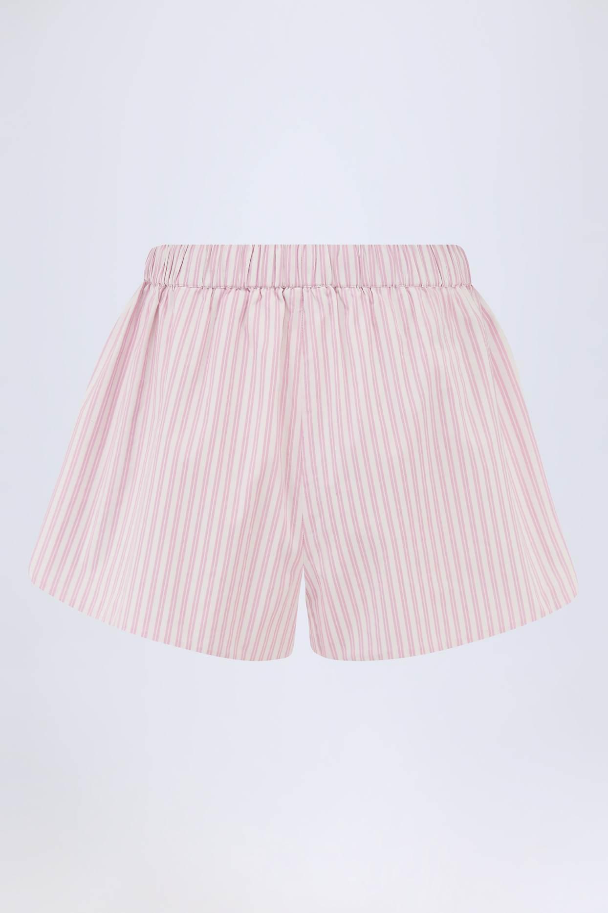 Mid-Rise Cotton-Poplin Shorts in Pink Stripe Product Image