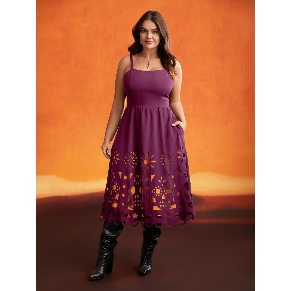 Plus Size Skull Burnout Cami Midi Dress Deeppurplered Women Cocktail Contrast Party Curvy Bloomchic 22-24/3X Product Image