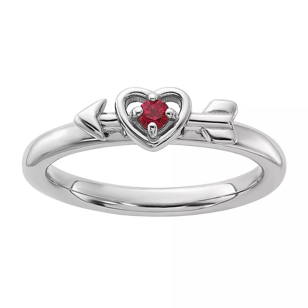 Stacks & Stones Sterling Silver Stackable Gemstone Heart with Arrow Ring, Women's, Size: 10, Red Product Image