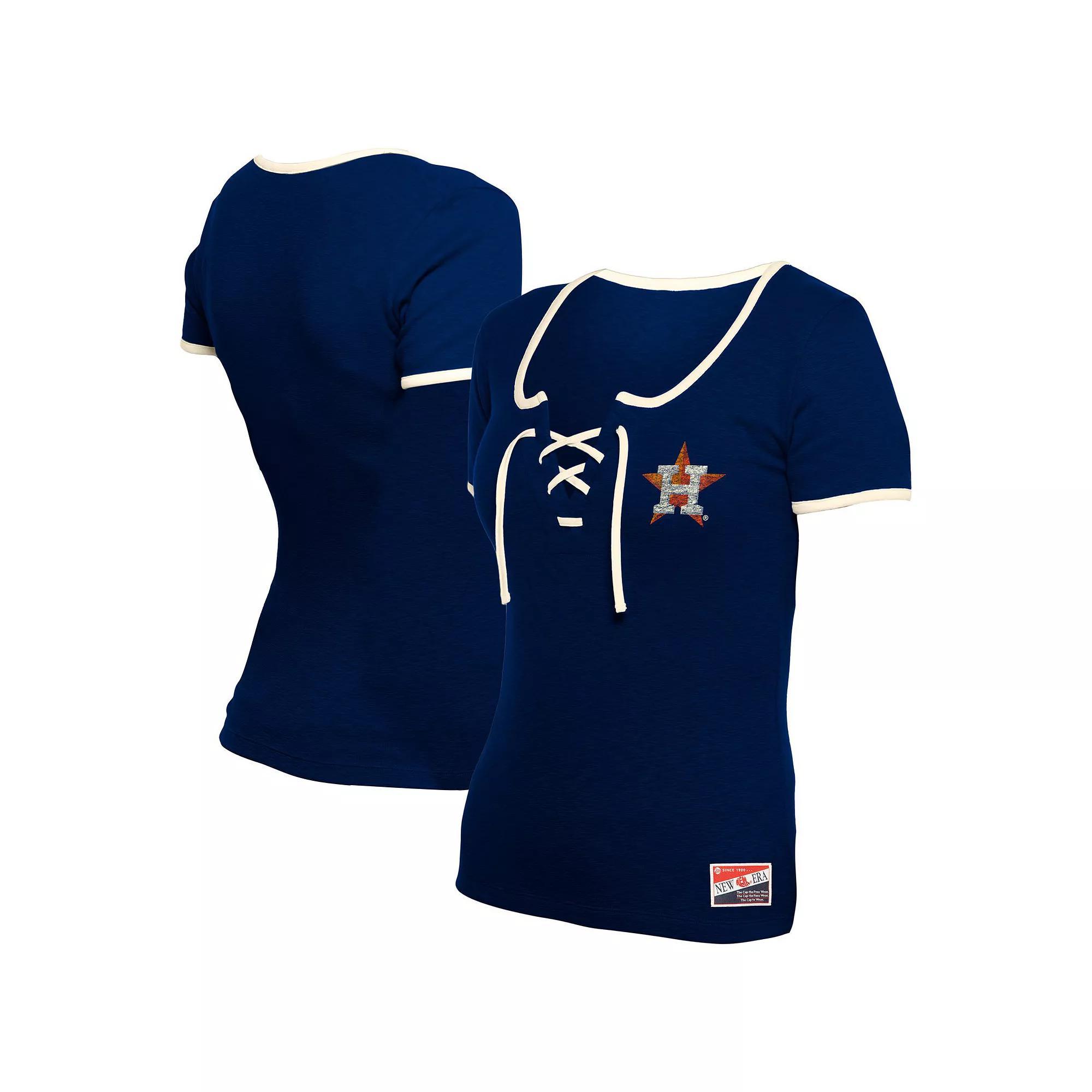 Women's New Era Navy Atlanta Braves Throwback Lace Up T-Shirt, Size: Large, Blue Product Image