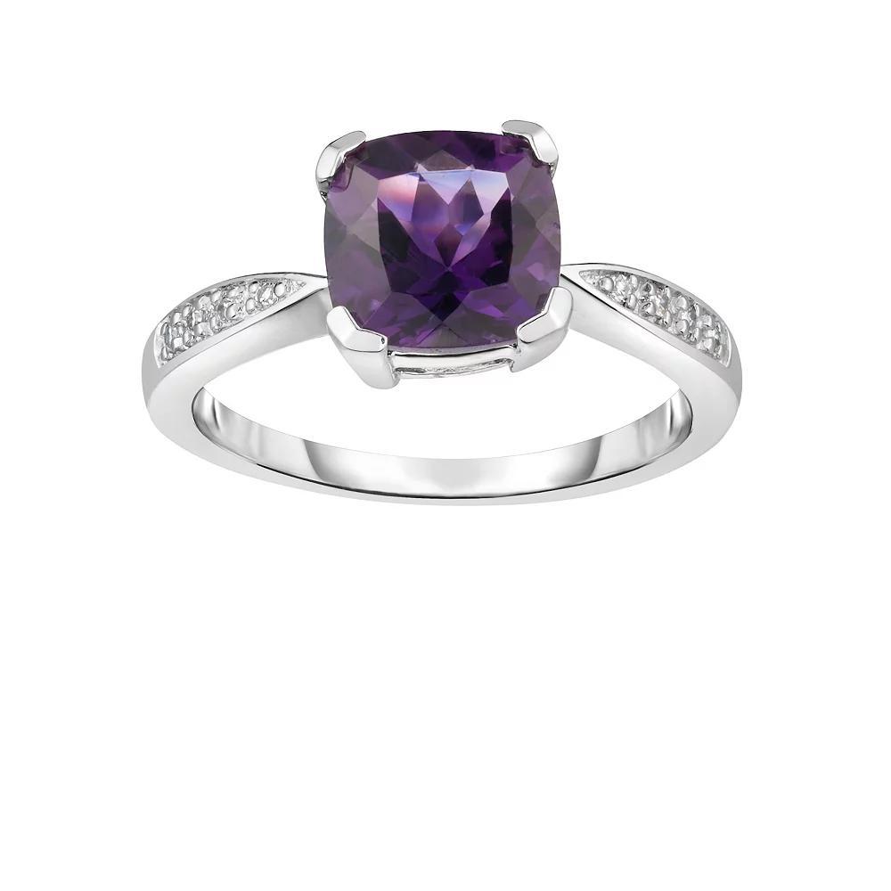Sterling Silver Cushion Amethyst & Diamond Accent Ring, Womens Product Image