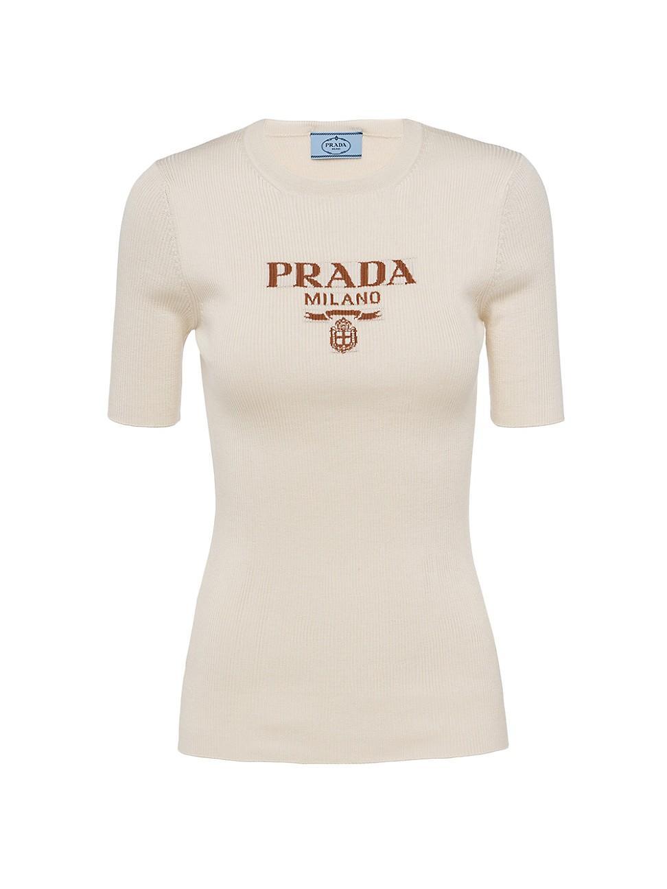 Womens Silk Crewneck Sweater with Logo Product Image