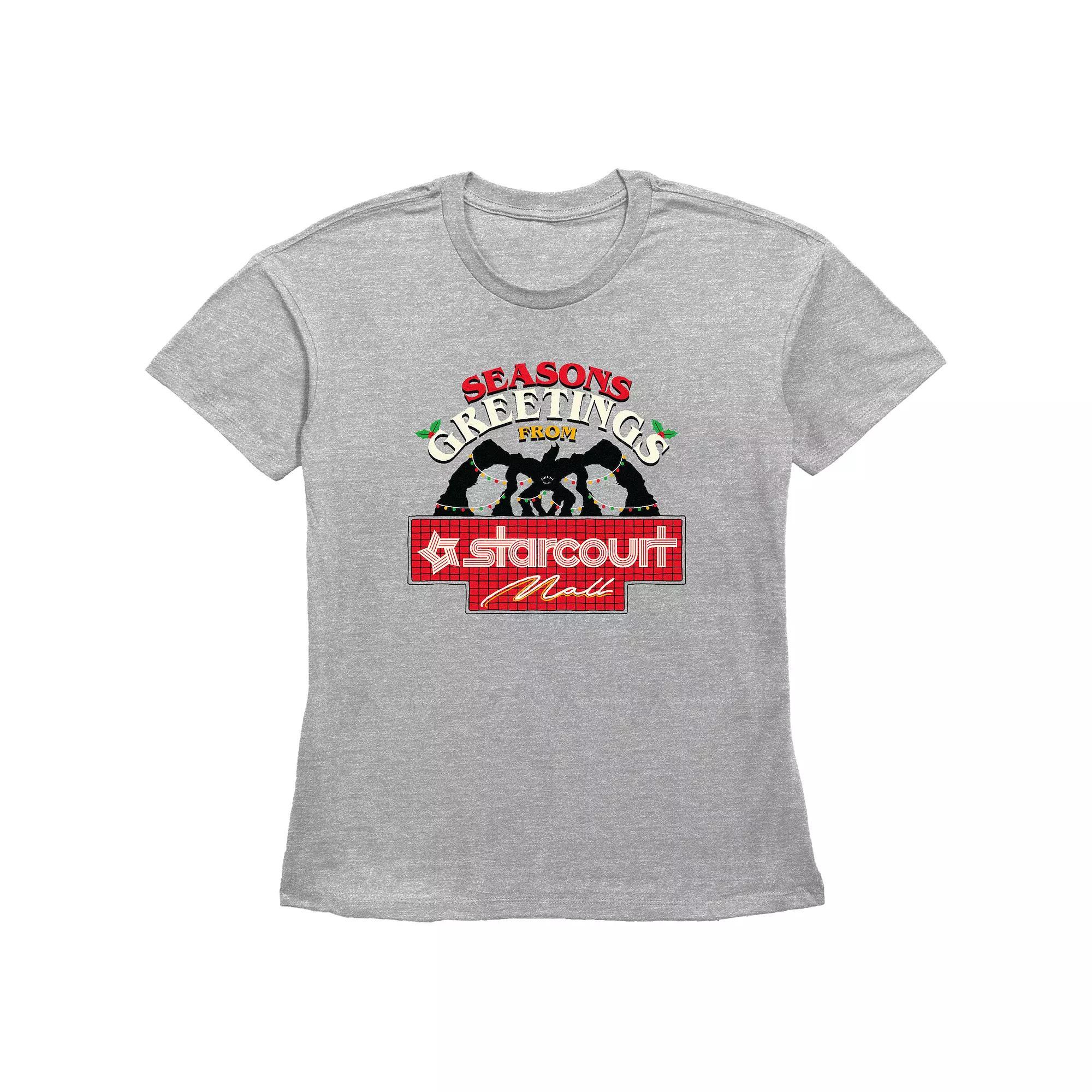 Womens Stranger Things Seasons Greetings From Starcourt Mall Graphic Tee Grey Gray Product Image