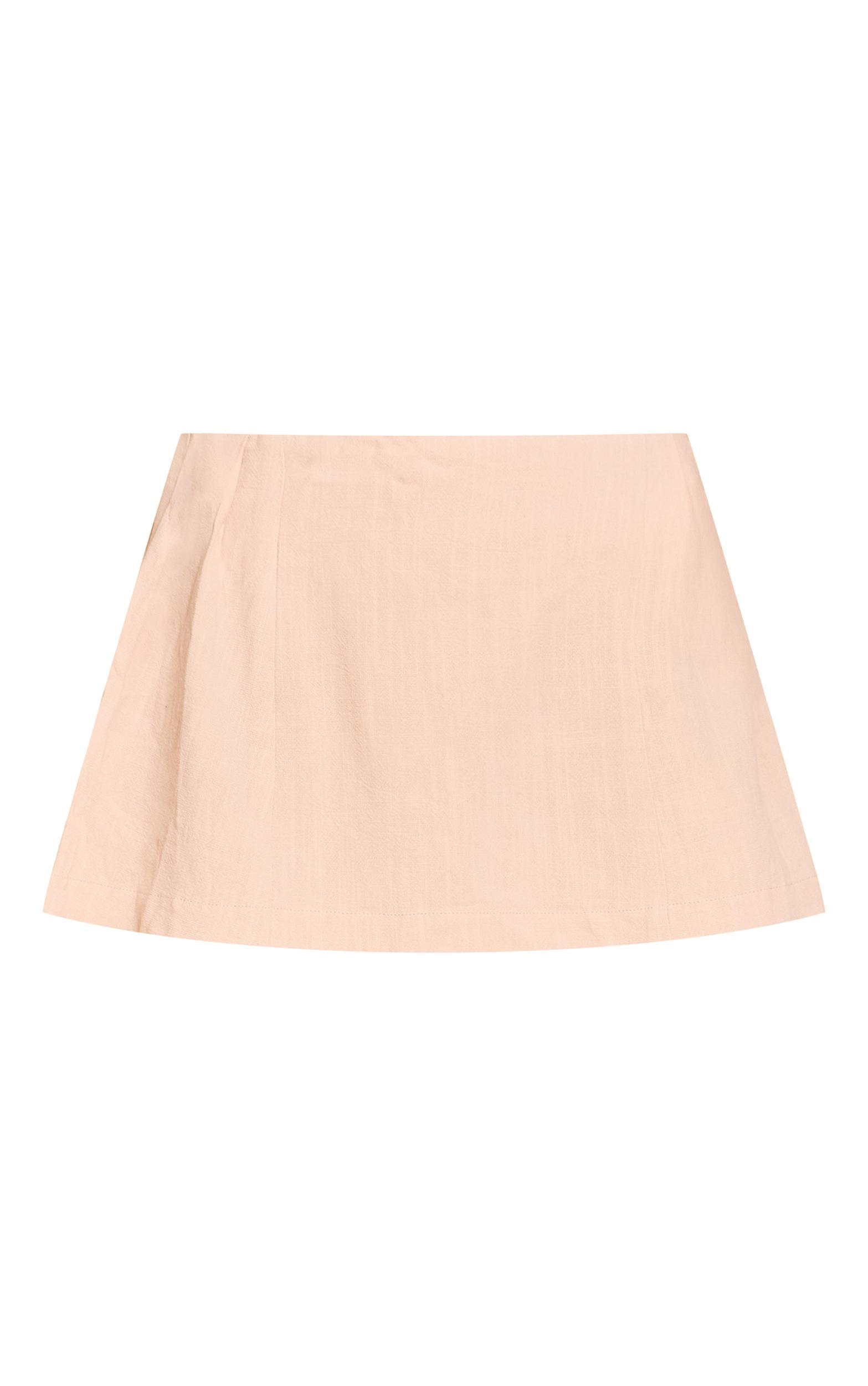 Petite Stone Woven Pleated Linen Look Mini Skirt Product Image