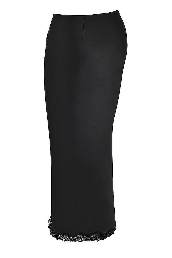 Ruby  black satin lace trim midi skirt Product Image