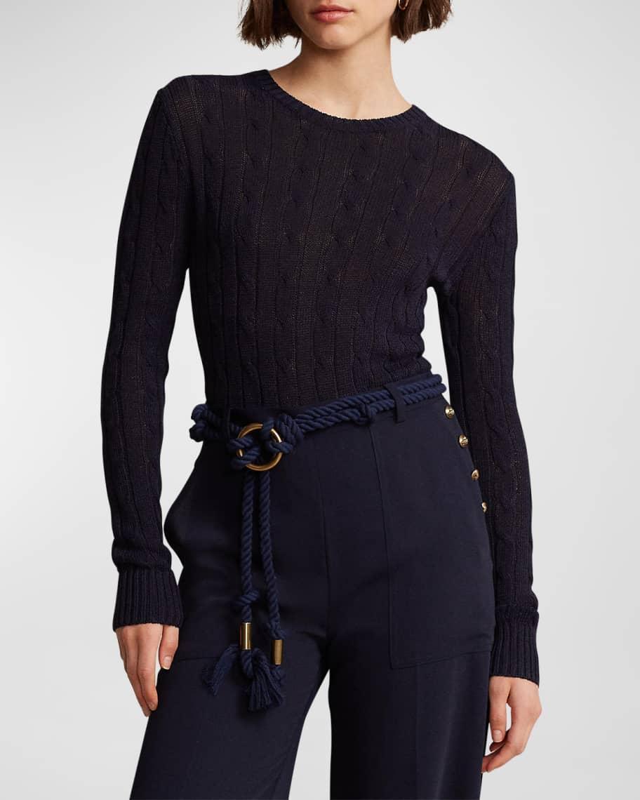 Cable-Knit Cotton-Blend Crewneck Sweater Product Image