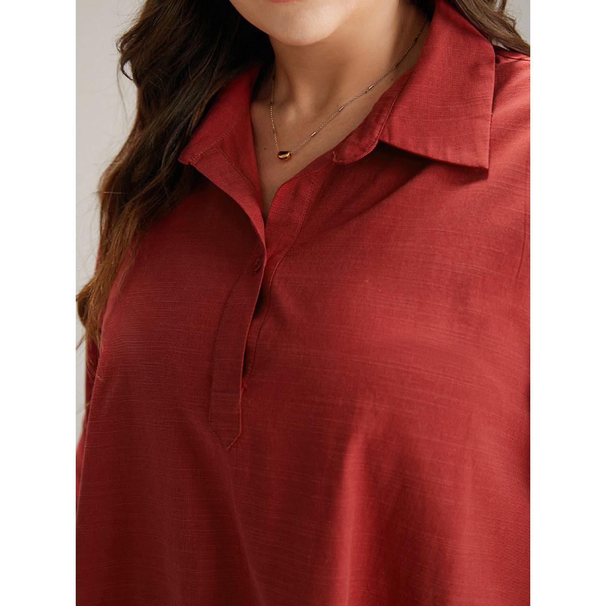 Plus Size Scarlet Cotton Curved Hem Button Down Blouse Women Office Long Sleeve Shirt collar Work Blouses BloomChic 18-20/2X Product Image