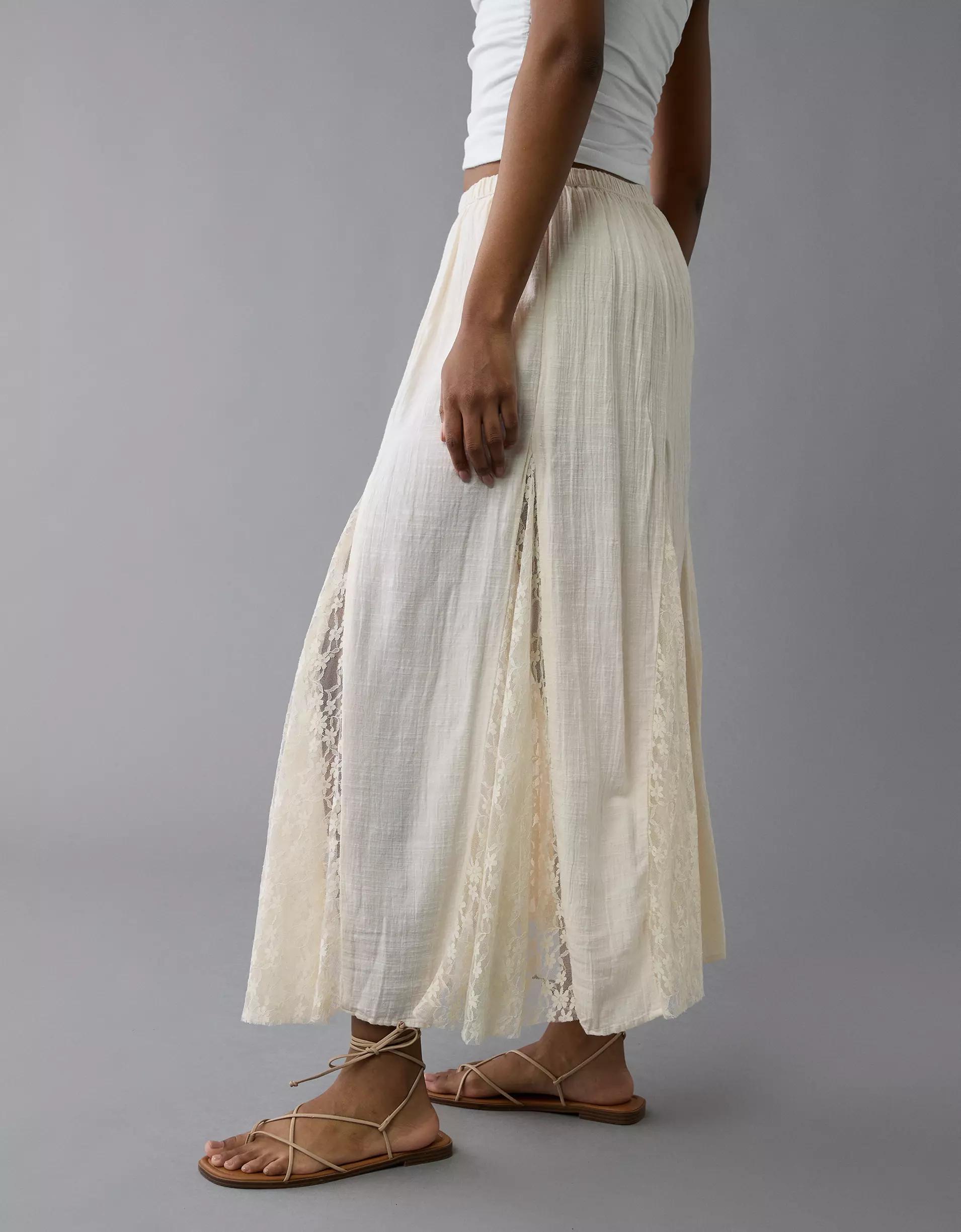 AE High-Waisted Lace Detail Maxi Skirt Product Image