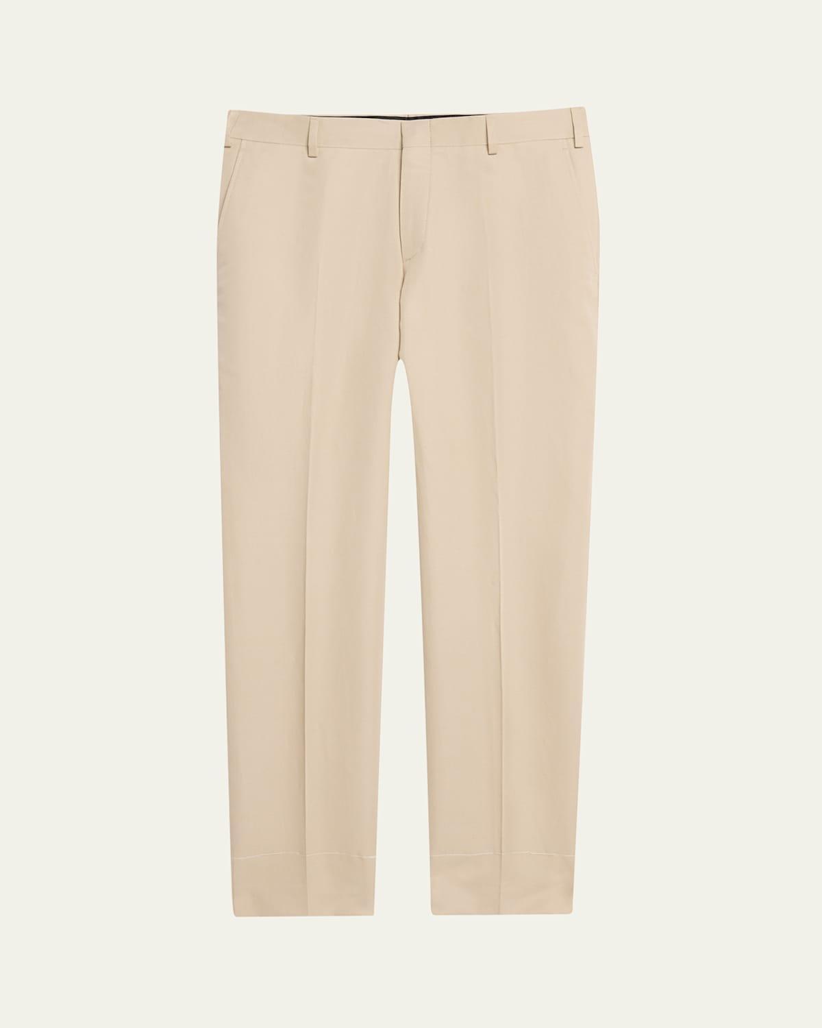 Mens Cotton and Linen Flat-Front Trousers Product Image