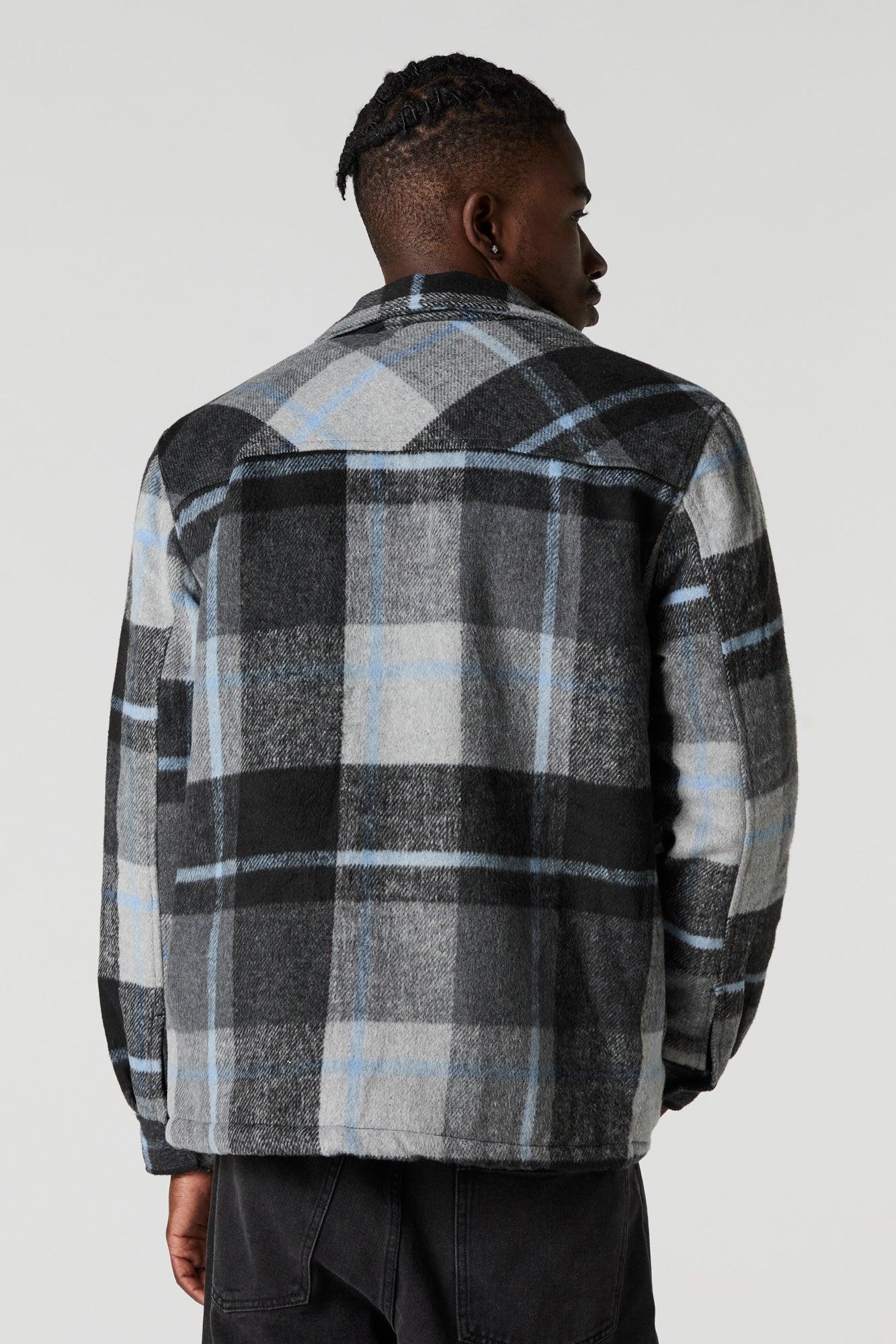 Sherpa Lined Plaid Flannel Shacket Male Product Image