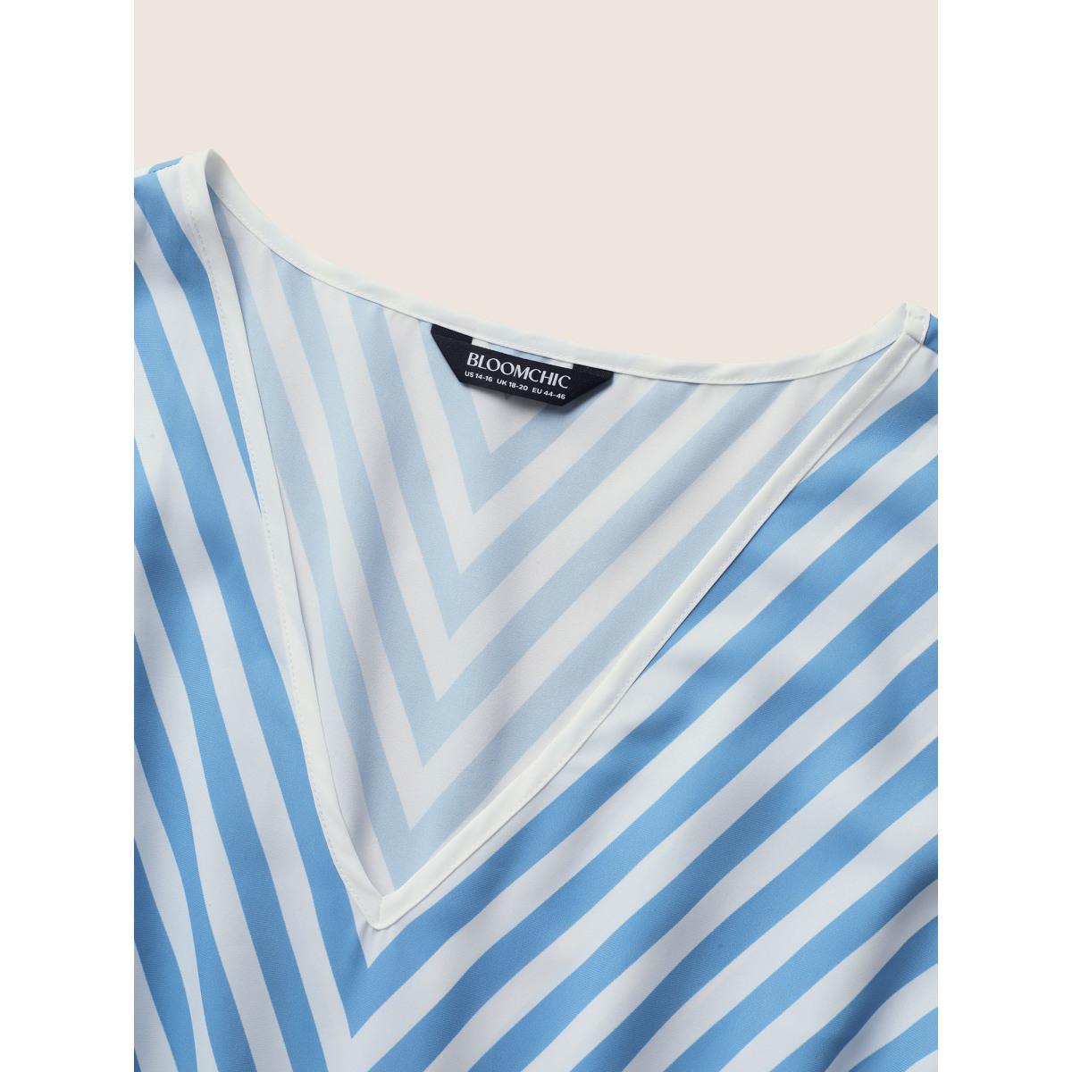 Plus Size Striped Elastic Waist Hanky Hem Tank Top Women LightBlue Casual Contrast V-neck Everyday Tank Tops Camis BloomChic 12/L Product Image