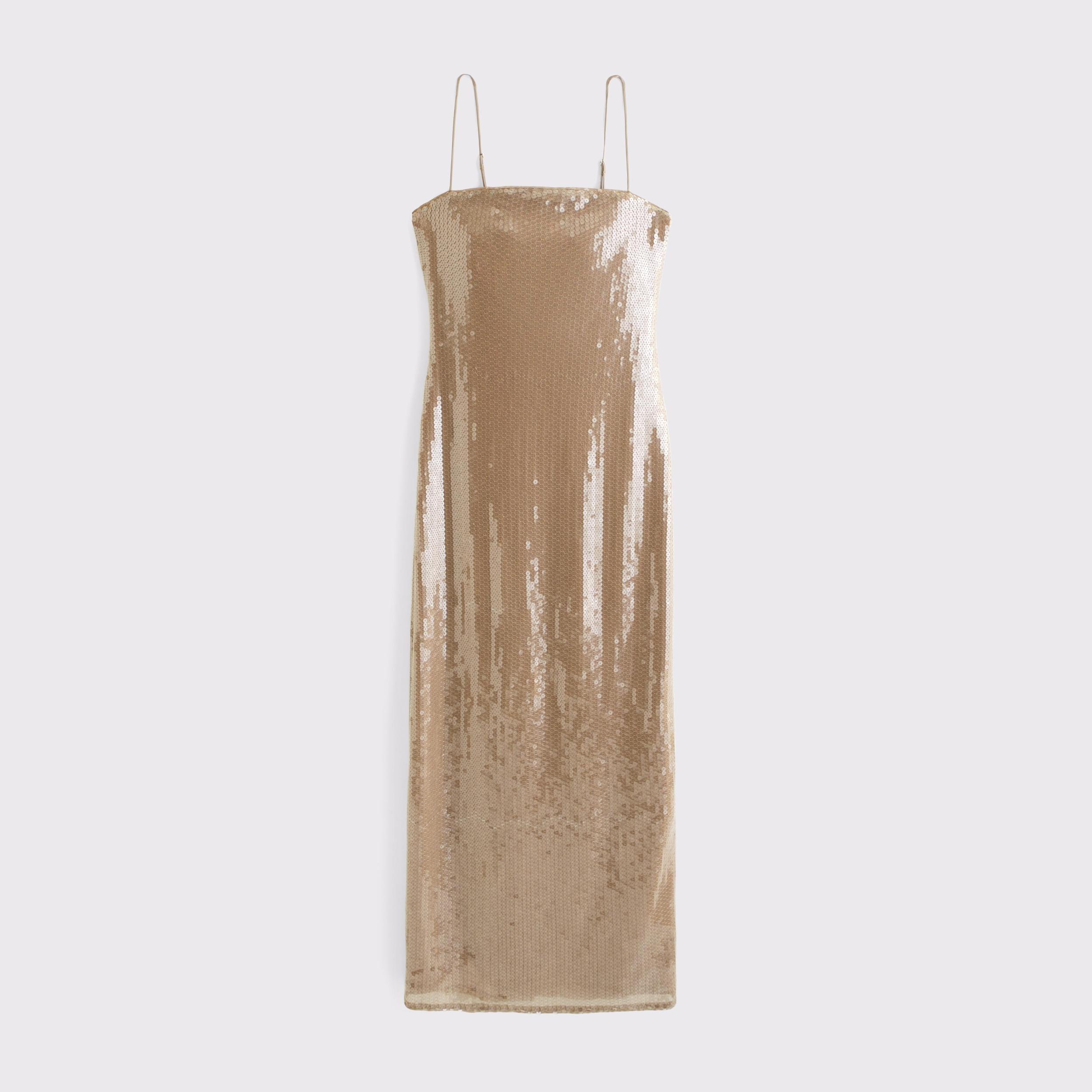 Sequin Straight Neck Midi Dress Product Image