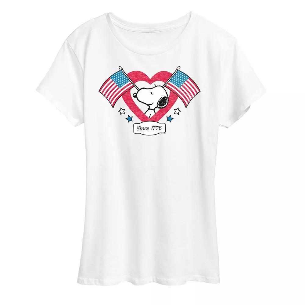 Womens Peanuts Snoopy Since 1776 Flag Heart Graphic Tee Product Image