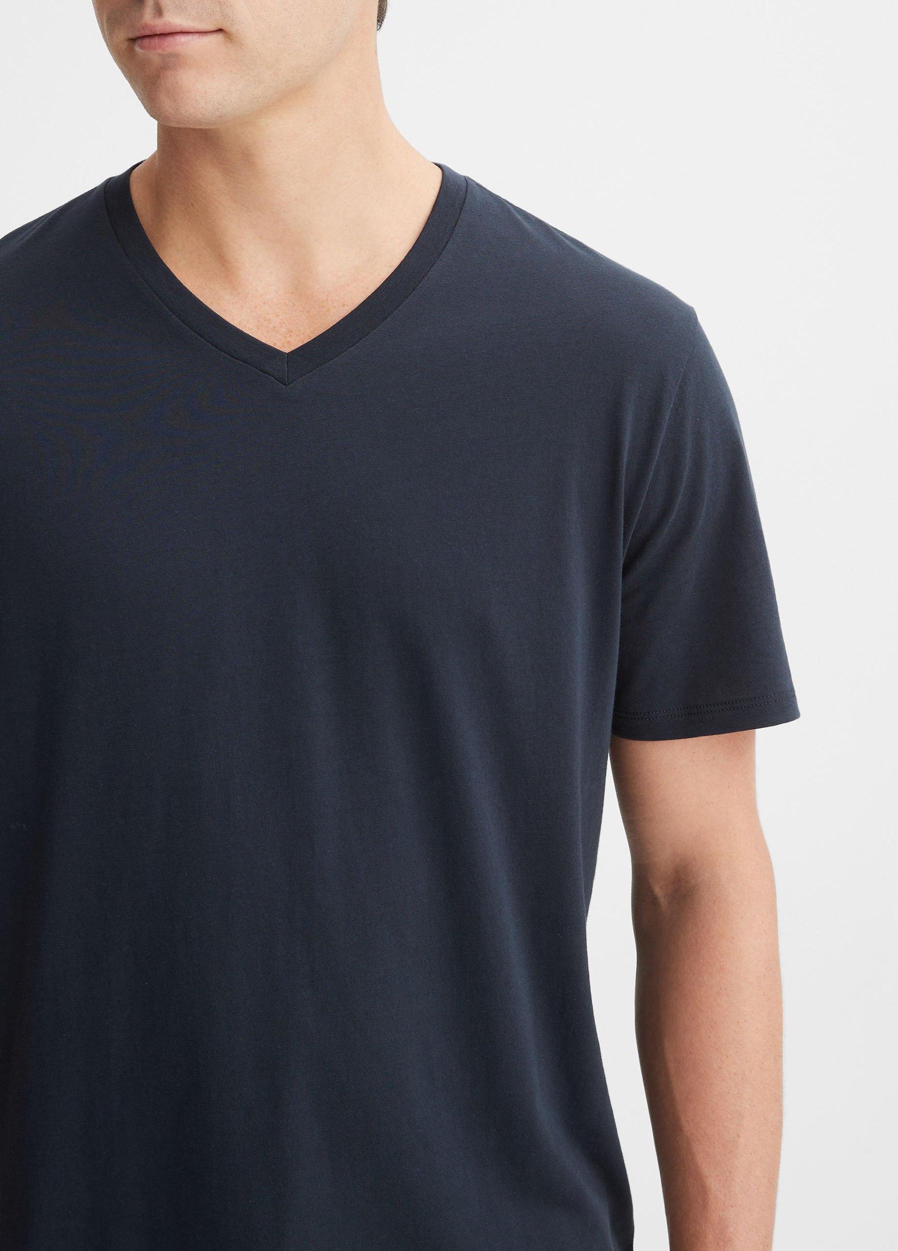 Mens Pima Cotton V-Neck T-Shirt, Heather Steel, Size XL Vince Product Image
