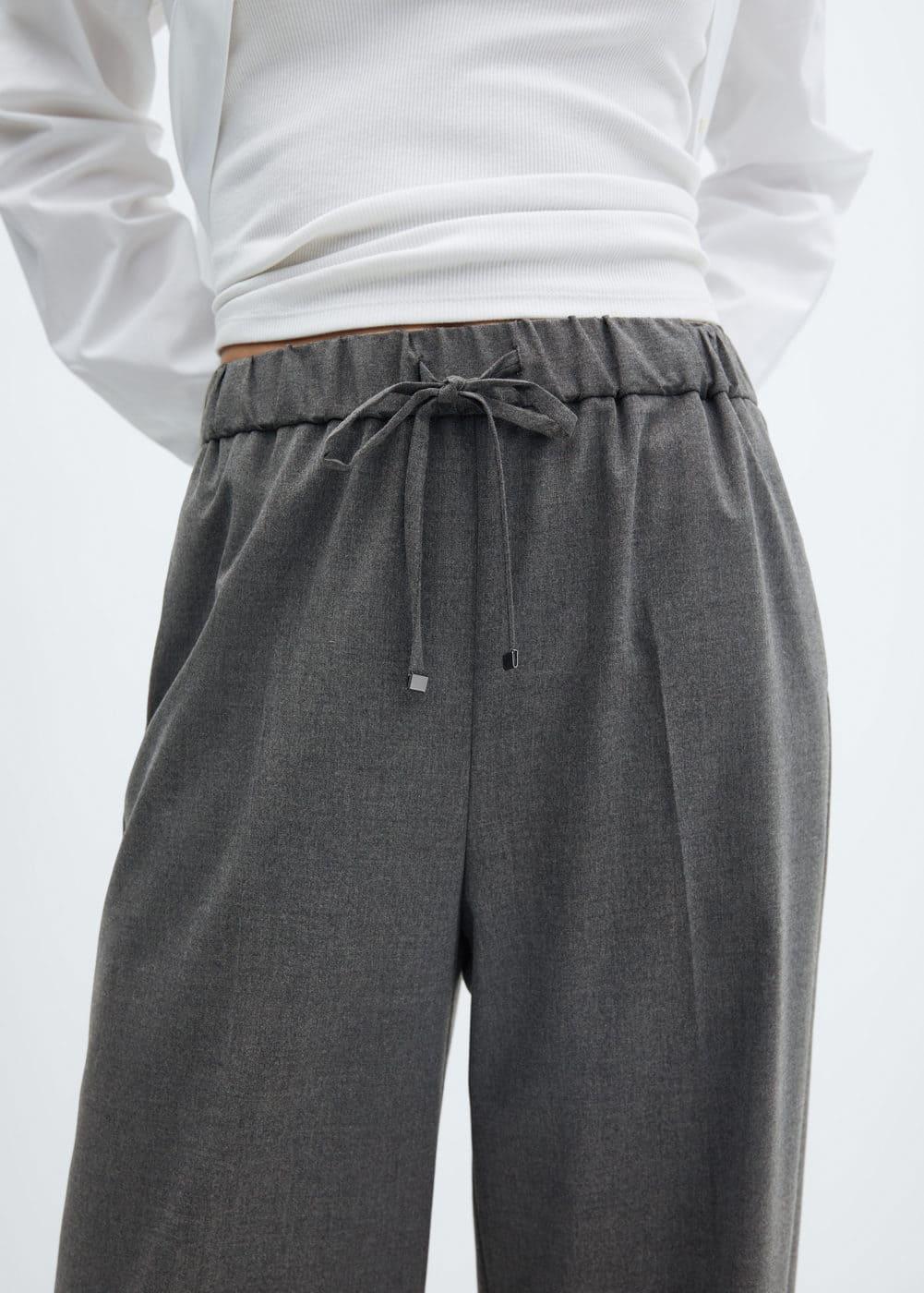 Mango Womens Elastic Waist Wideleg Pants Product Image