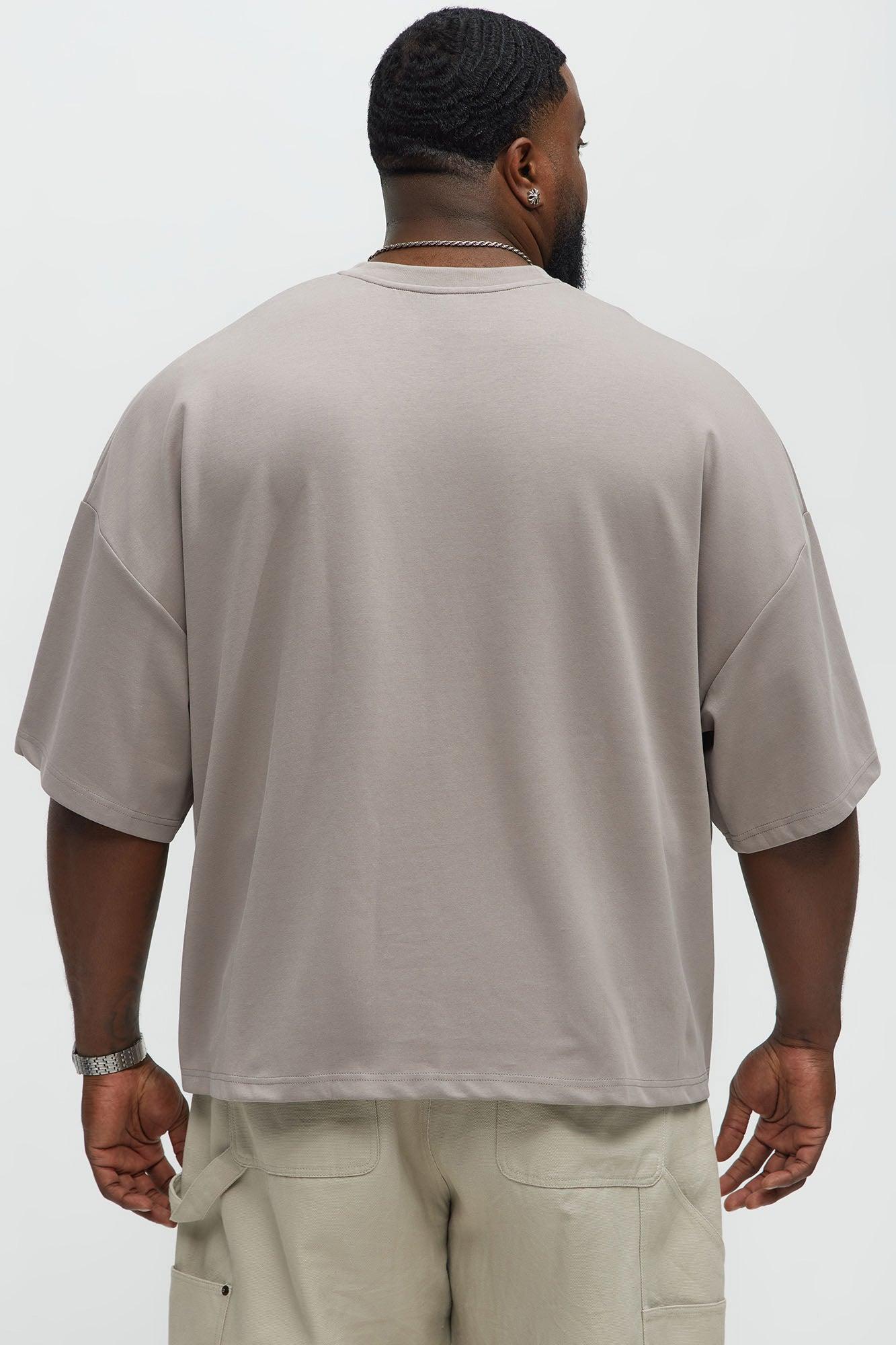 Vertical Wavy Contrast Stitch Boxy Cropped Tee - Taupe Product Image