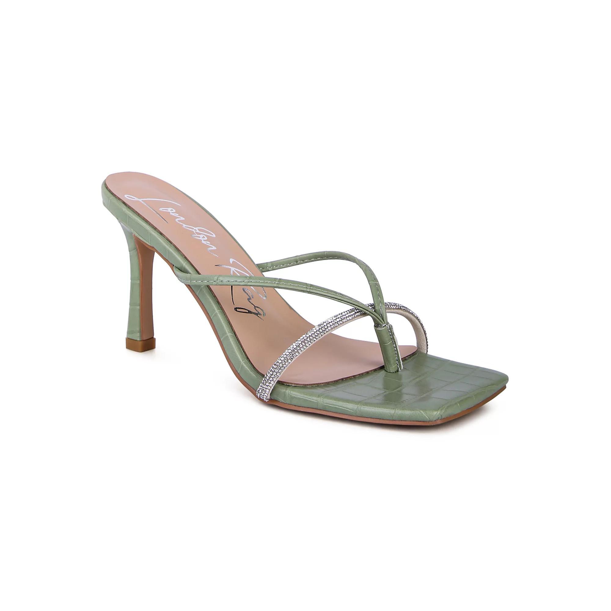 London Rag Rhinestone Womens Slider Sandals Green Product Image