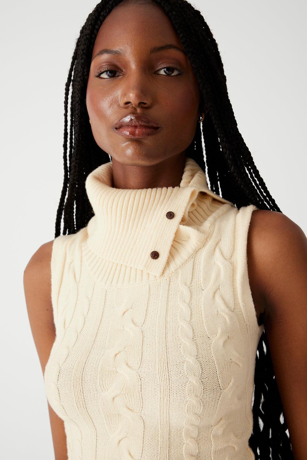 Storm Cable Cloud Knit Mini Dress - French Vanilla Product Image