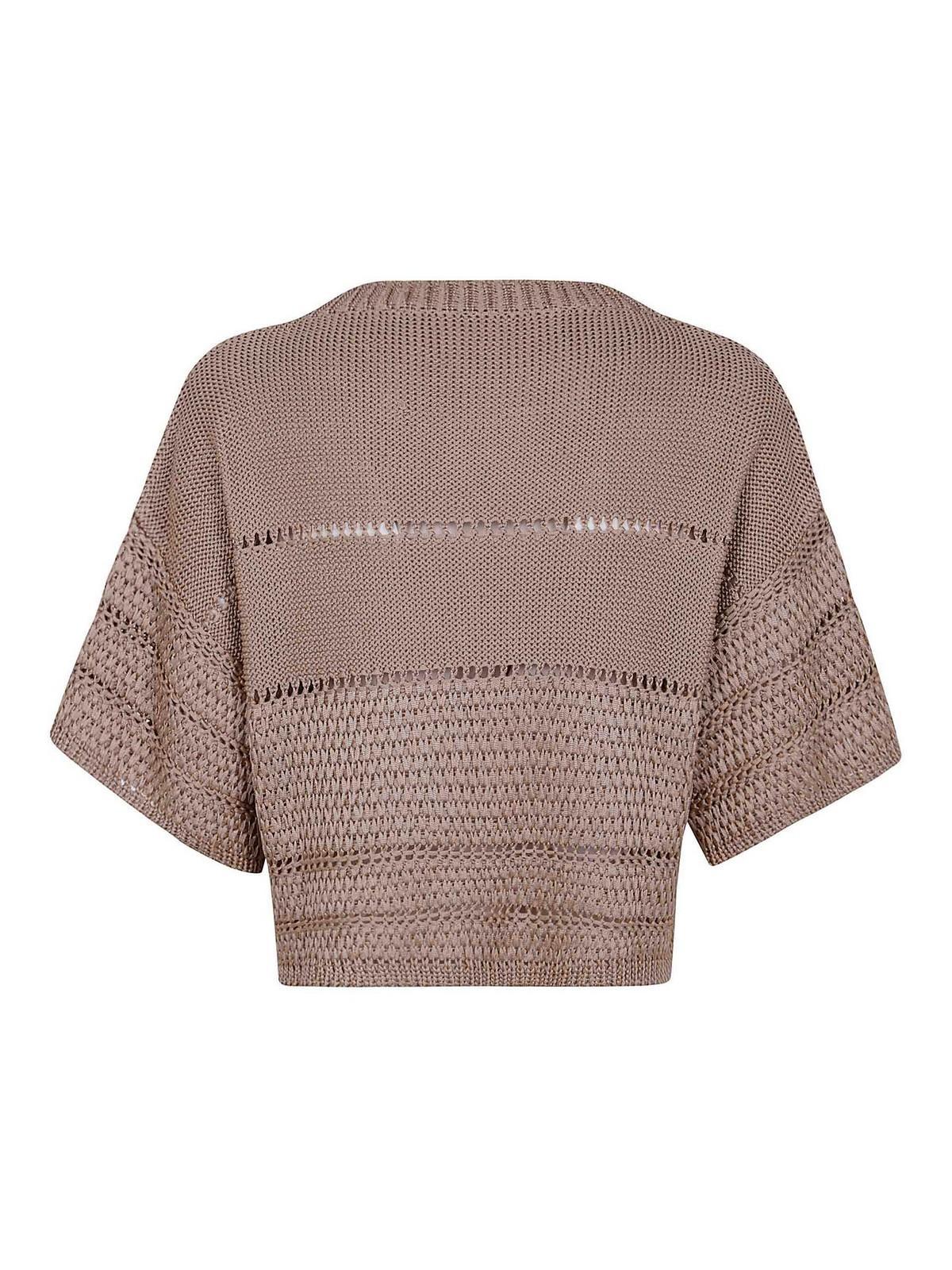 ALBERTA FERRETTI Polished Viscose Ribbon Sweater Round Neck Short Sleeves Clothing In Beige Product Image
