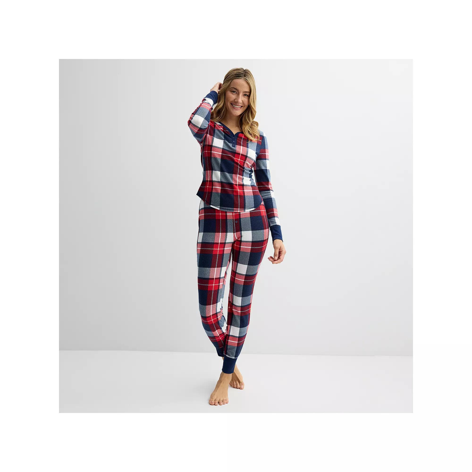 Petite Sonoma Goods For Life® Thermal Pajamas, Women's, Size: XXL Petite, Plaid Check Green Product Image