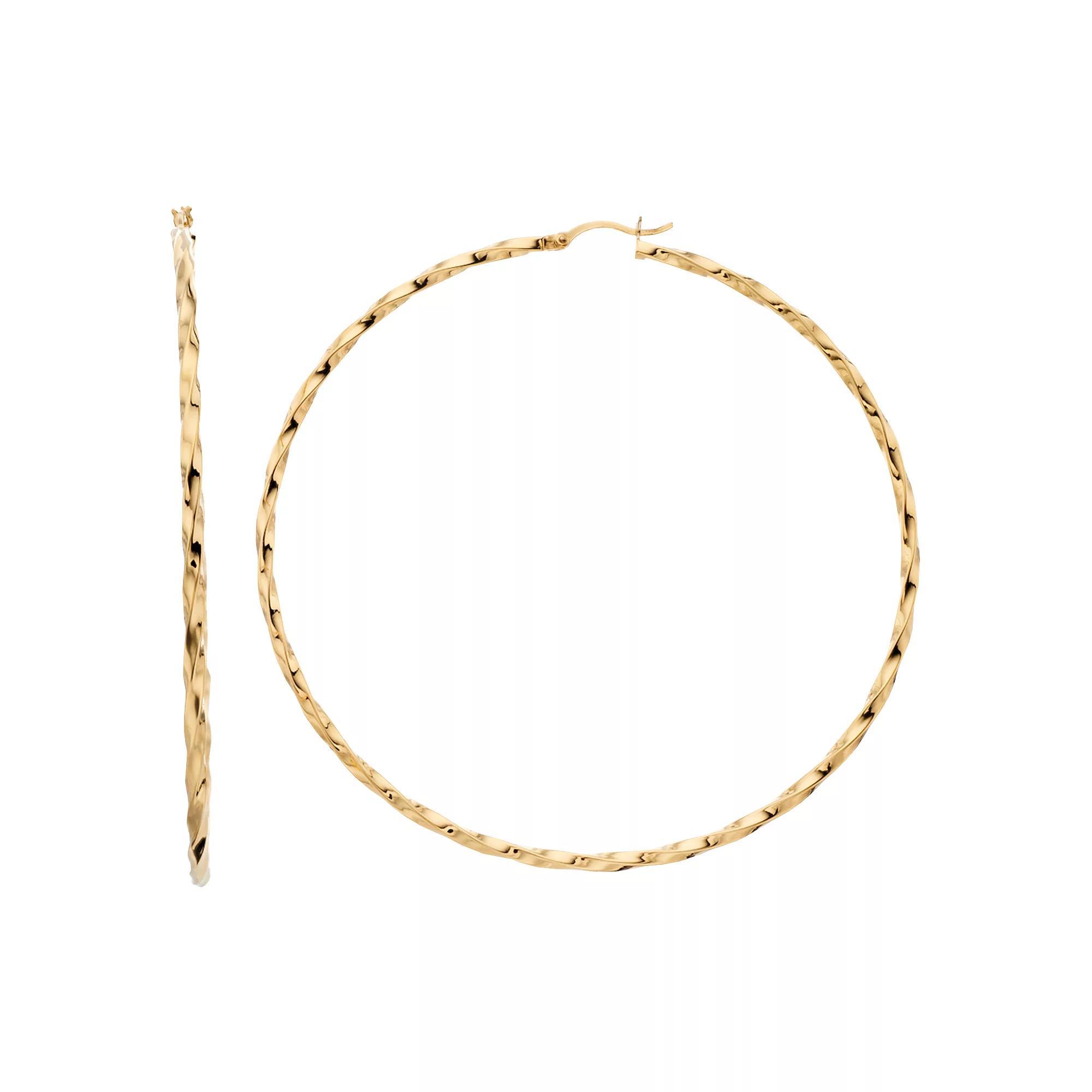 14k Gold Vermeil Twisted 80 mm Hoop Earrings, Women's Product Image