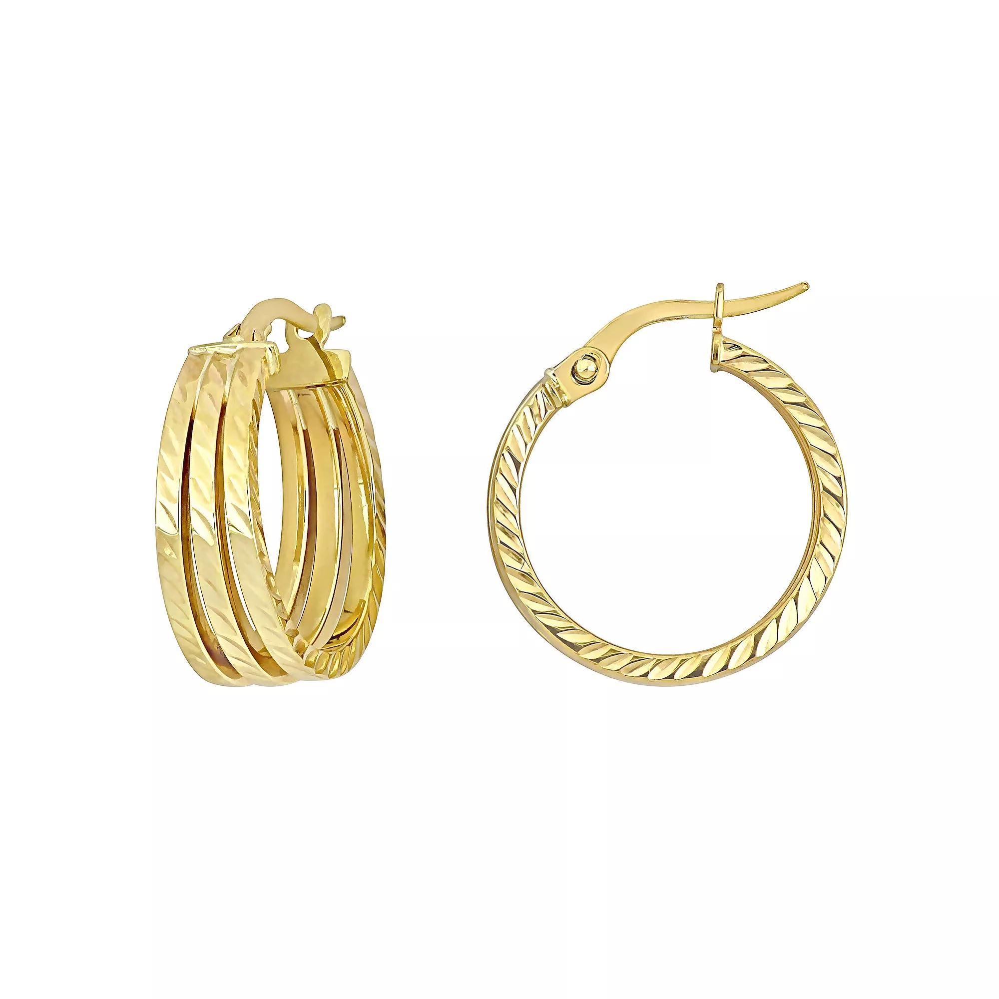 Stella Grace 14k Gold Triple Row Textured Hoop Earrings, Women's Product Image