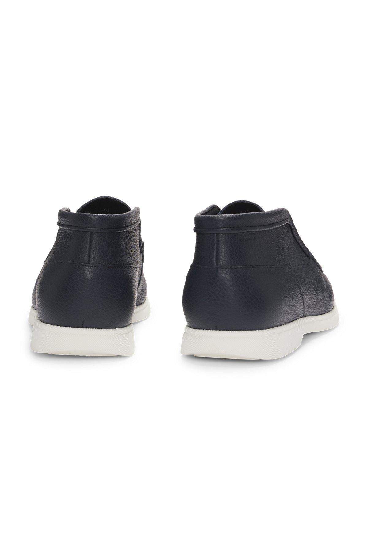 BOSS - Desert boots in tumbled leather with apron toe - Dark Blue Product Image