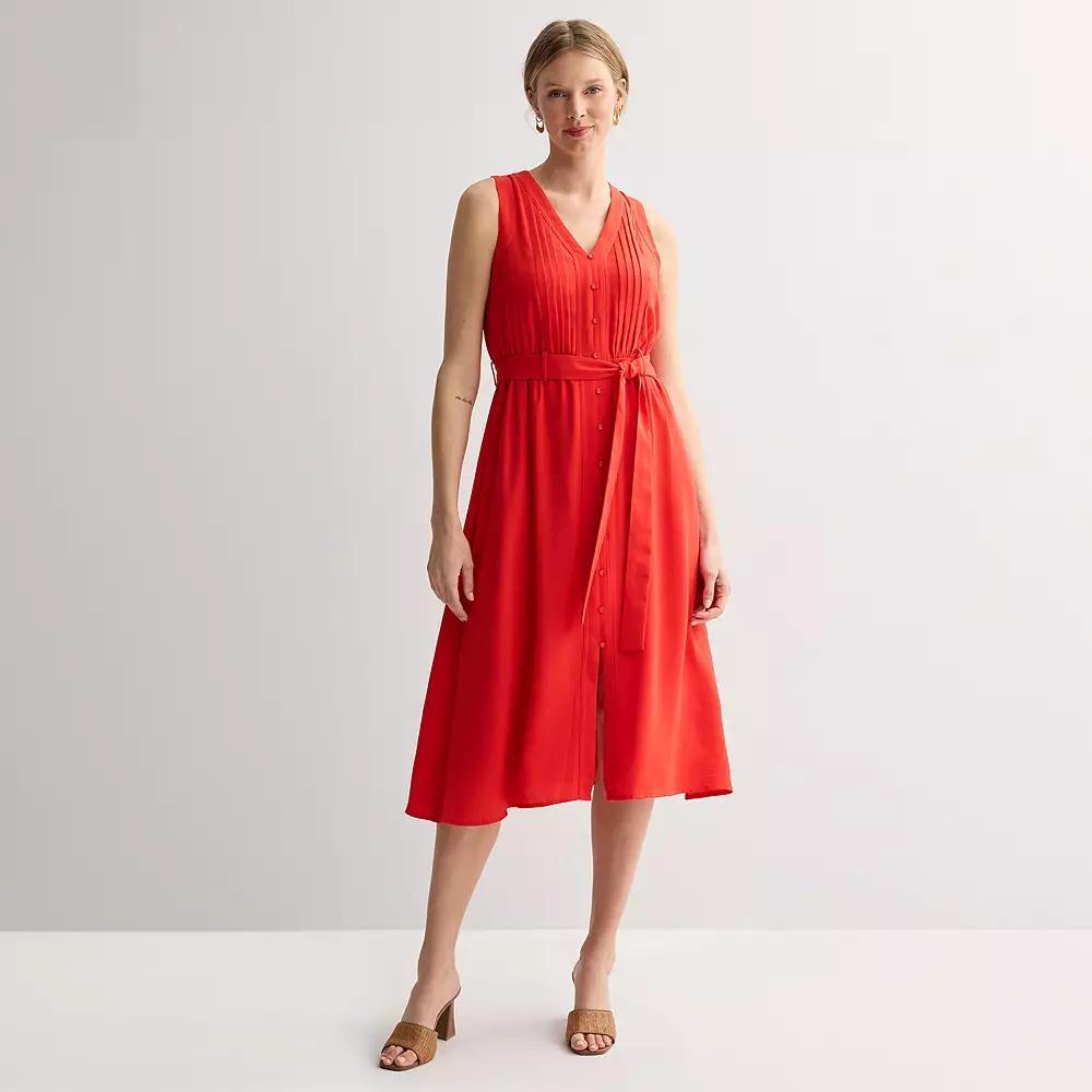Women's Nine West Pintuck Crepe Sleeveless Midi Dress, Size: XXL, Raleigh Red Product Image