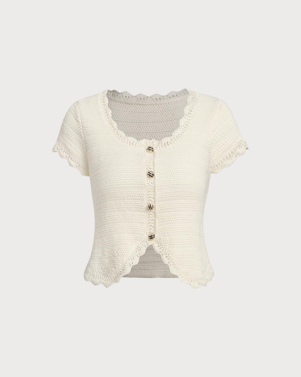 Beige U Neck Textured Cardigan Product Image