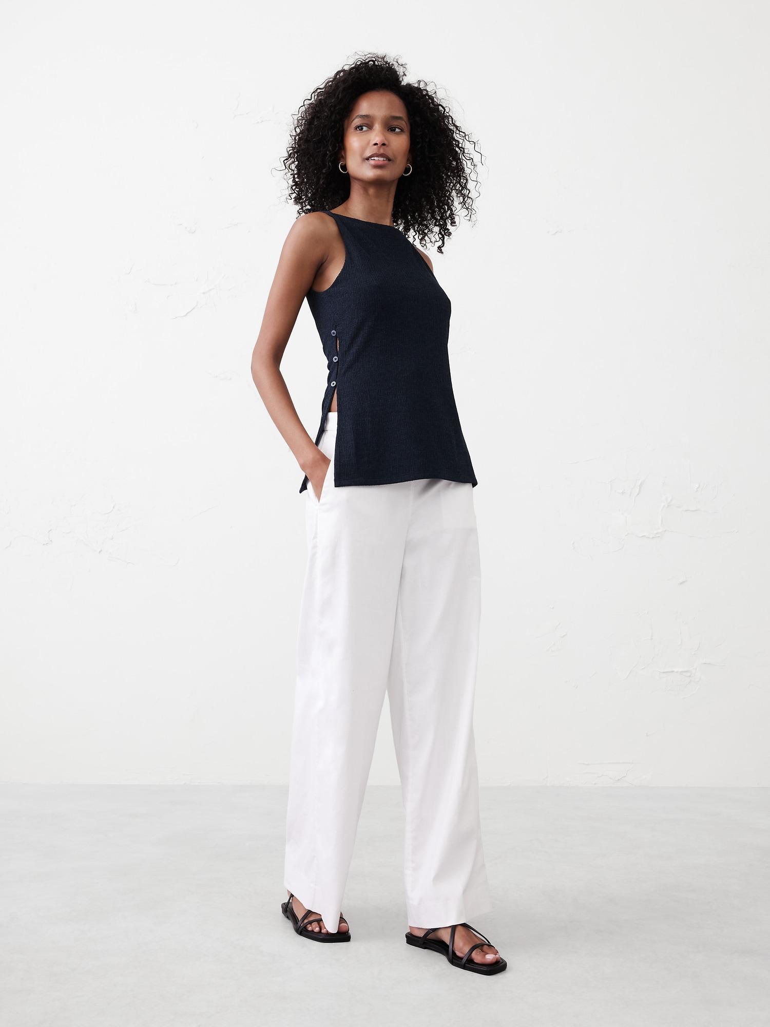 Straight-Neck Crepe Jacquard Top Product Image