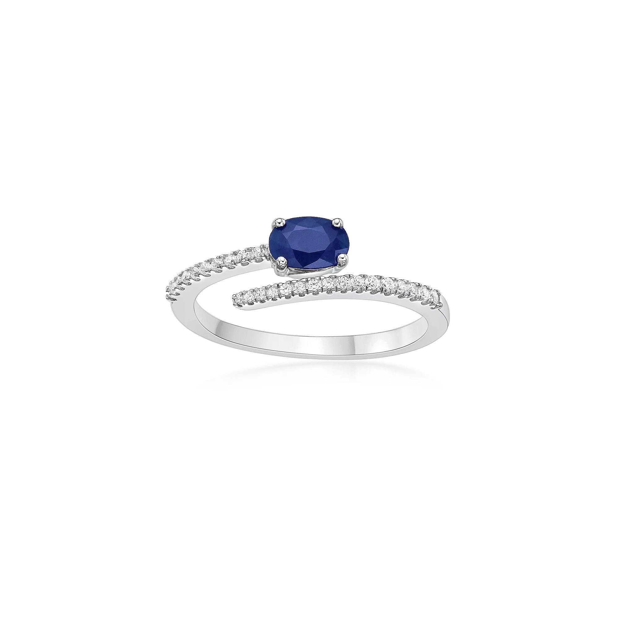 Gemminded 10k White Gold Sapphire & 1/8 Carat T.W. Diamond Ring, Women's, Size: 7 Product Image