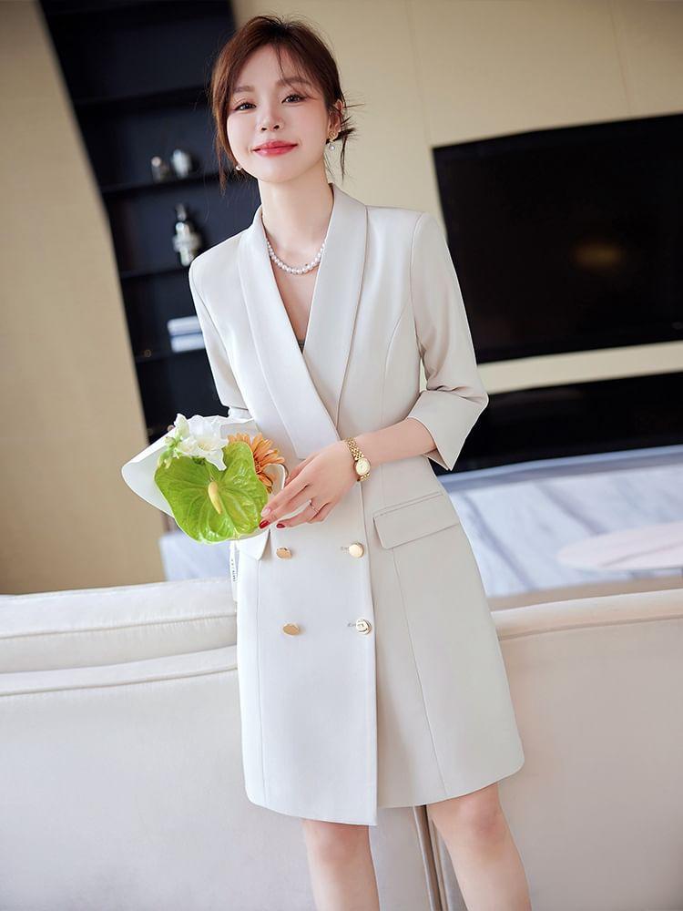3/4-Sleeve Double Breasted Blazer Dress Product Image