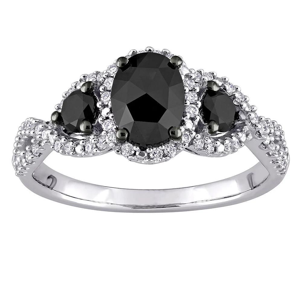 Stella Grace 14k White Gold 1 1/3 Carat T.W. Black & White Diamond 3-Stone Engagement Ring, Women's Product Image