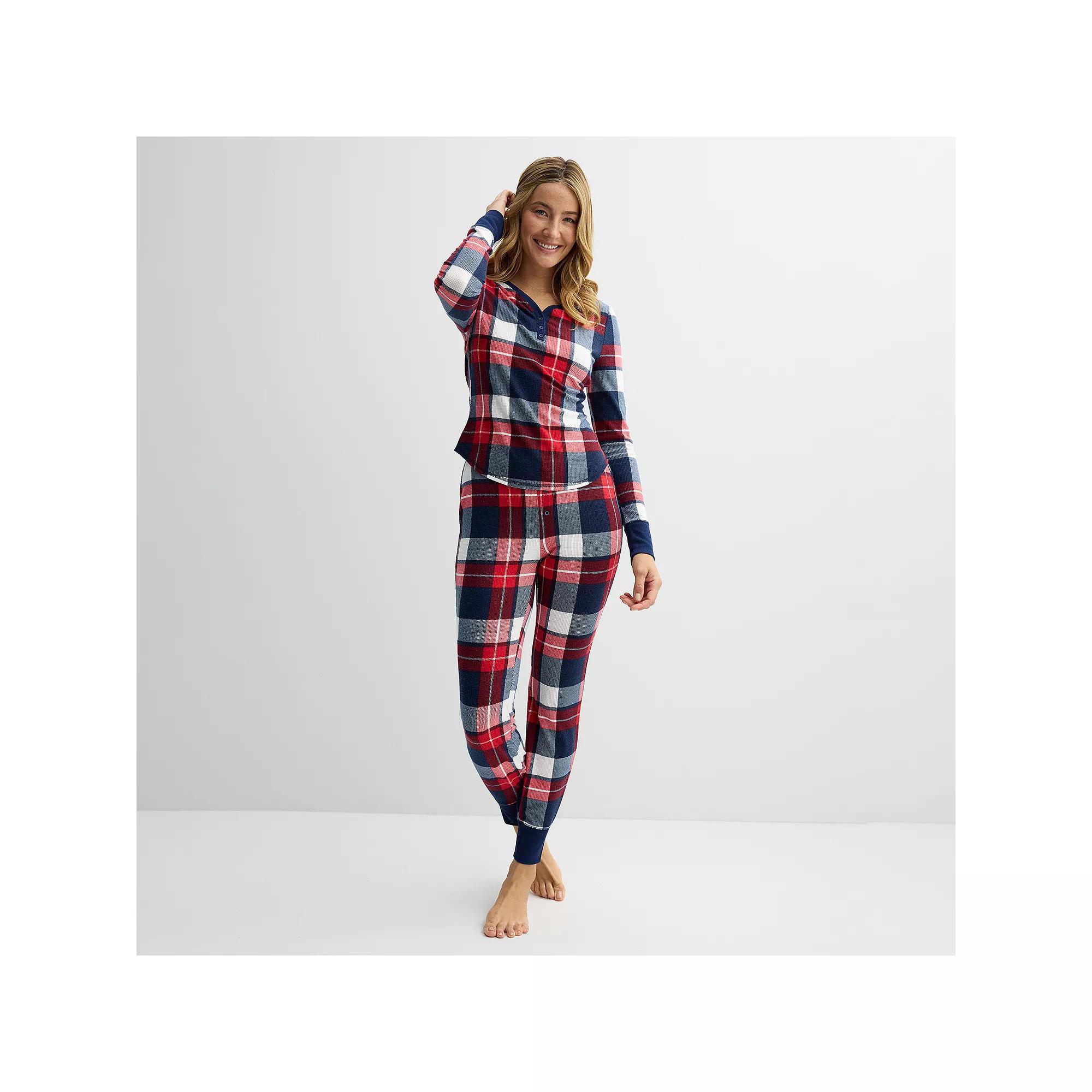 Petite Sonoma Goods For Life® Thermal Pajamas, Women's, Size: XXL Petite, Plaid Check Green Product Image